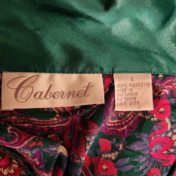 Vintage 90s Satin Robe Womens Size L Purple Shawl Collar Jewel Tones Paisley - Picture 6 of 7